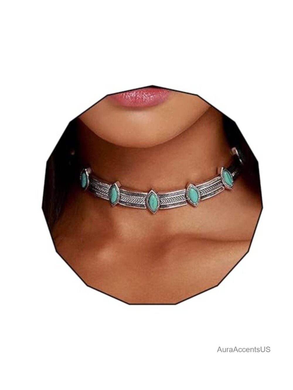 Turquoise Bead Choker Necklace Silver Tone Western Boho Layering Jewelry